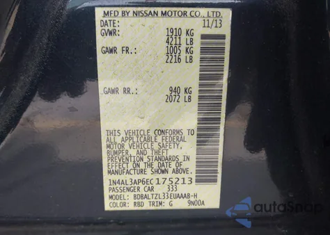 2014 Nissan Altima 2.5 Sv from USA, damaged, VIN 1N4AL3AP6EC175213